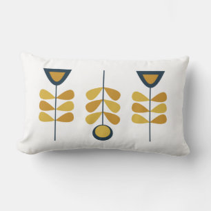 Scandi Garden Floral Triplet in Mustard and Navy Lumbar Pillow
