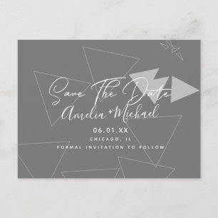 Scandi Geometrical Shapes Grey Save the Date Postcard