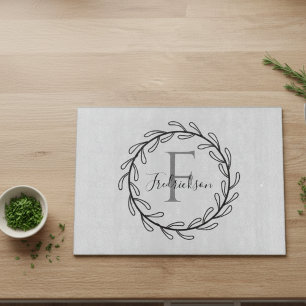Scandi Monogram Wreath Botanical Minimalist Cutting Board