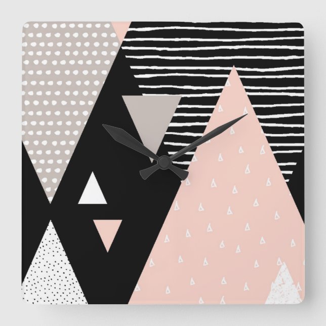 Scandi Mountain Peak Design Square Wall Clock (Front)