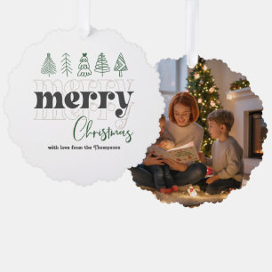 Scandi Neutral Scribbles Merry Christmas Keepsake Ornament Card