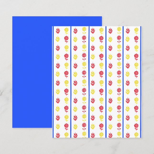 Scandi Red Yellow Flower Blue Stripe Scrapbook (Front/Back)