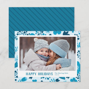 Scandi Style Mod Blue Family Photo Holiday Card