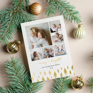 Scandi Trees Modern Minimalist Photo Collage Hol Foil Holiday Card