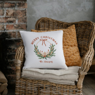 Scandi Wreath Merry Christmas Personalized Throw Pillow