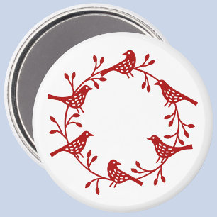 Scandi Wreath of Birds and Rosehips Magnet