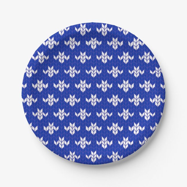 SCANDIA BLUE KNIT 7" Round Paper Plates (Front)