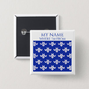 SCANDIA BLUE KNIT Square Name Tag Button