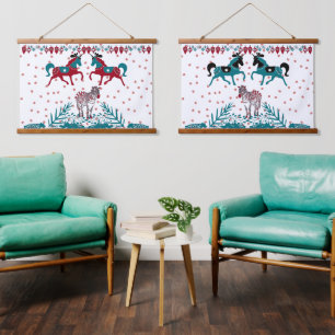Scandia Folk Art Nordic Animals Zebra War Horses   Hanging Tapestry