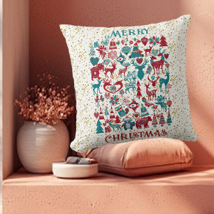 Scandia Merry Christmas Symbols Nordic Scandinavia Throw Pillow