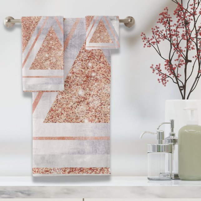 scandinave chic rose or géométrique marbre blanc (scandinavian chic rose gold geometric white marble bath towel set)