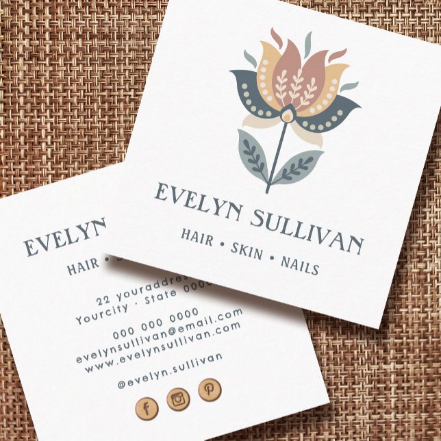 scandinave folk art fleurs carré carte de visite (Créateur téléchargé)