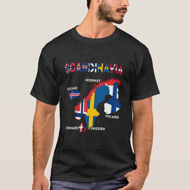 Scandinavia Flag Nordic Countries Maps Northern Eu T-Shirt (Front)
