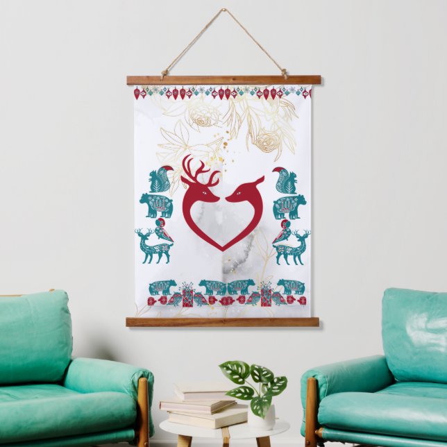 Scandinavia Folk Art Animals Nordic Reindeer Wall  Hanging Tapestry (Living Room)