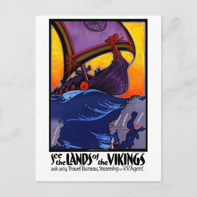 Scandinavia Vintage Travel Poster Restored Postcard (Front)