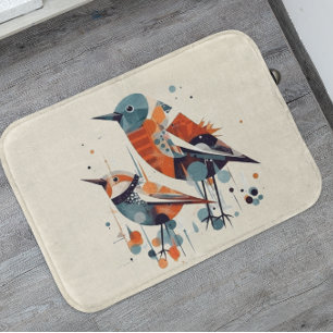 Scandinavian Abstract Birds, customizable Bath Mat