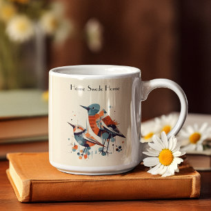 Scandinavian Abstract Birds, customizable Two-Tone Coffee Mug
