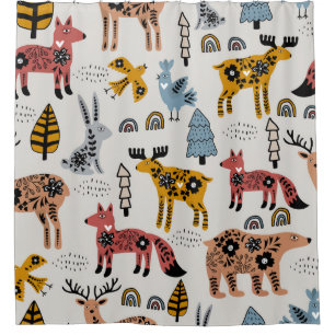 Scandinavian animals, floral, cute pattern.