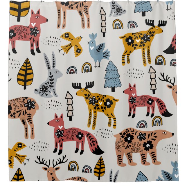 Scandinavian animals, floral, cute pattern. (Front)