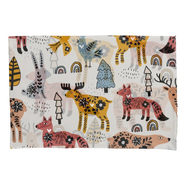 Scandinavian animals, floral, cute pattern. pillowcase (Front)