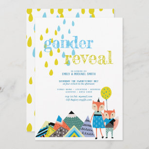 Scandinavian Art Gender Reveal Invites Folk Foxes