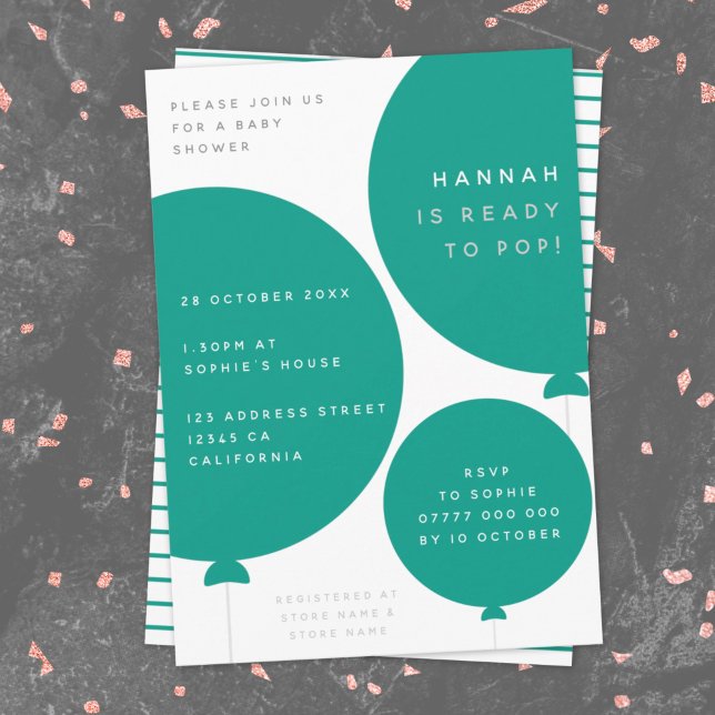 Scandinavian Balloon | Green Modern Baby Shower Invitation (Creator Uploaded)