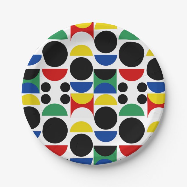 Scandinavian Bauhaus Mid-Century Pattern Paper Plate (Front)