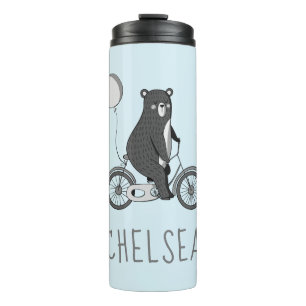 Scandinavian Bear on Bike Minimalist Blue Thermal Tumbler