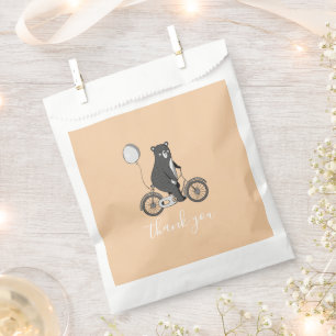 Scandinavian Bear on Bike Minimalist Thank You Favour Bag