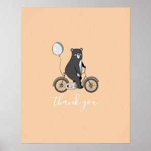 Scandinavian Bear on Bike Minimalist Thank You   Poster