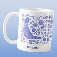 Scandinavian Bird Personalized Name Blue and White
