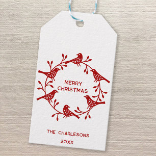 Scandinavian Bird Wreath Personalized Christmas Gift Tags