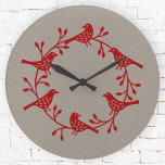 Scandinavian Bird Wreath Round Clock<br><div class="desc">A modern Scandinavian bird and flower wreath. Red on neutral. Original art by Nic Squirrell.</div>