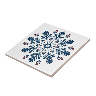 scandinavian blue art folk tile
