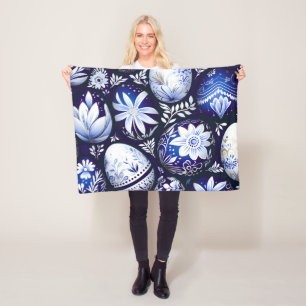 Scandinavian Blue Easter Egg Spring Floral Fleece Blanket
