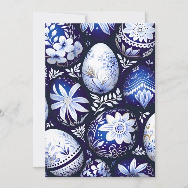 Scandinavian Blue Easter Egg Spring Floral Holiday Card (Front)
