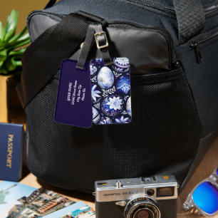 Scandinavian Blue Easter Egg Spring Floral Luggage Tag