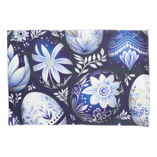 Scandinavian Blue Easter Egg Spring Floral Pillowcase