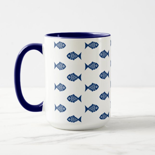 Scandinavian Blue Fish Pattern Mug (Left)