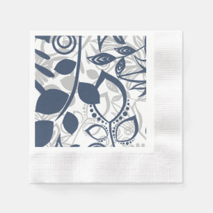 Scandinavian Blue Grey Floral Pattern Napkin