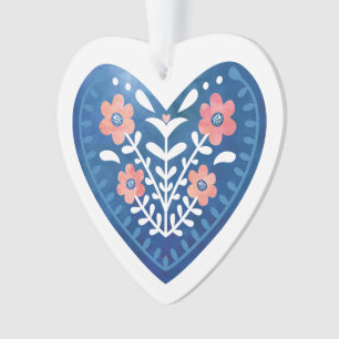 Scandinavian Blue Heart Folk Art Acrylic Ornament
