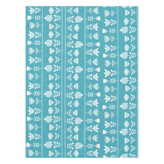 Scandinavian blue with white flowers tablecloth (Front)