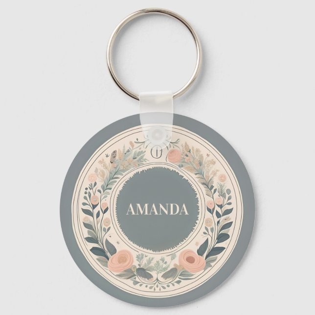 Scandinavian Boho Floral Keychain (Front)