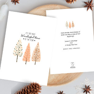 Scandinavian Boho Pine Trees Nordic Winter Scene Holiday Card