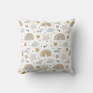 Scandinavian Boho Rainbow with stars  Throw Pillow