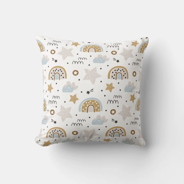 Scandinavian Boho Rainbow with stars  Throw Pillow (Front)