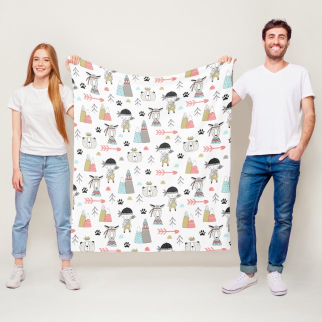 Scandinavian Boho Wilderness Fun Fleece Blanket (In Situ)