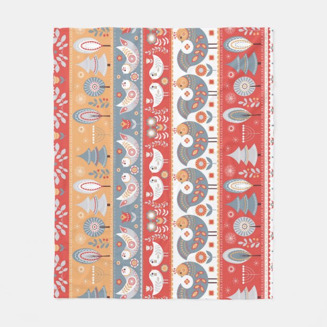 Scandinavian borders: vintage textile design. fleece blanket (Front)