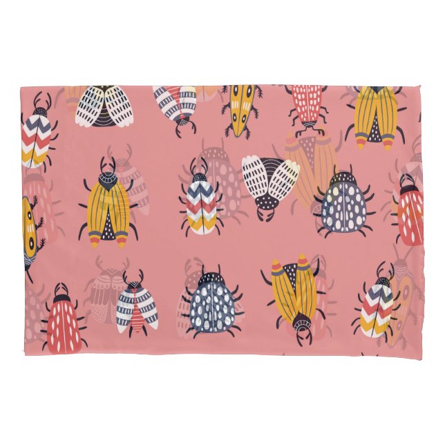 Scandinavian Bugs Beetles Childish Pattern Pillowcase (Front)