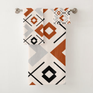 Scandinavian burnt orange grey and beige geometric bath towel set